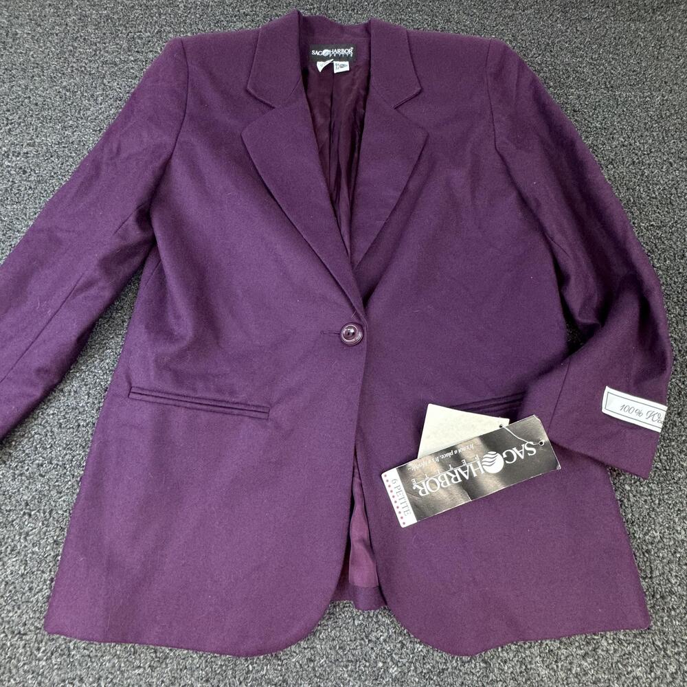 Sag Harbor Petite Blazer Womens 6 Purple 100% Wool Lined Tailored One Button